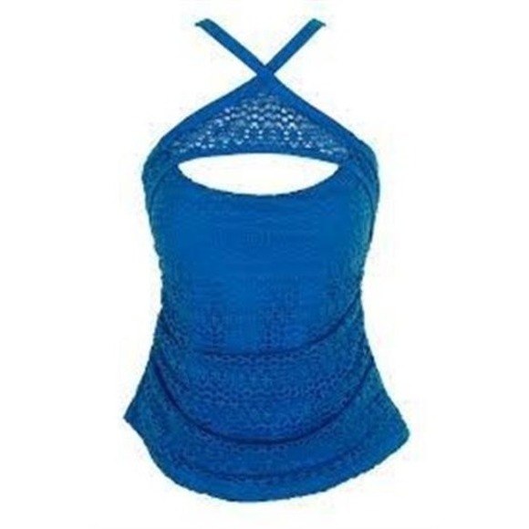 Island Escape Other - NWT Island Escape 14 Lost Sea Aloha Tankini Lace Crochet Halter Swim Blue 87155